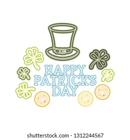 happy patricks day label with clover and elf hat icons