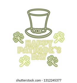 happy patricks day label with clover and elf hat icons