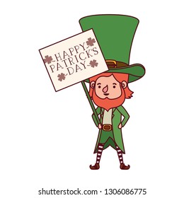happy patrick`s day label with leprechaun character