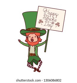 happy patrick`s day label with leprechaun character