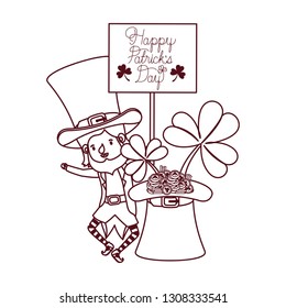 happy patricks day label with leprechaun character