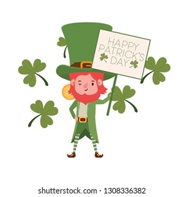 happy patricks day label with leprechaun character