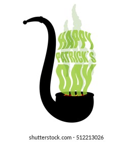 Happy Patricks Day. Pipe with smoke for leprechaun. Illustration for national Irish holiday