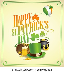 Happy Patrick's Day postcard design with classic holiday symbols