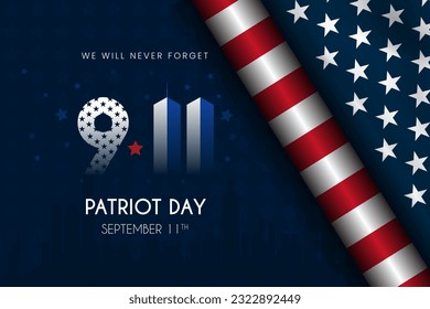 Happy Patriot Day September 11th banner. The 9-11 Day illustration design