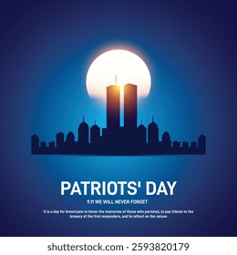 Happy patriots' day. patriots' day concept, banner, poster, postcard, social media post, background, backdrop, template, web banner, cover design etc. We will never forget. 9.11