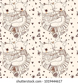 Happy pattern with cute squirrels in a cartoon style. Vector illustration.