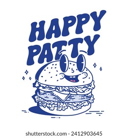 Happy Patty Burger retro illustration