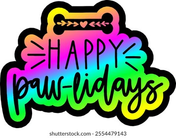 happy paw lidays holidays merry christmas colorful bright rainbow graphic design
