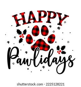 Happy pawlidays (Holidays)- Paw print shaped dog or cat paw prints for gift tag. Hand drawn footprints for Xmas greetings cards, invitations. Good for t-shirt, mug, scrap booking, gift, printing press