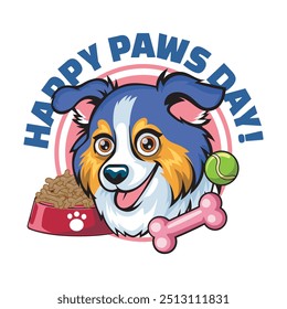 Happy Paws Day funny vector hand drawn cartoon illustration for sticker, badge, patch, banner, greeting card, invitation