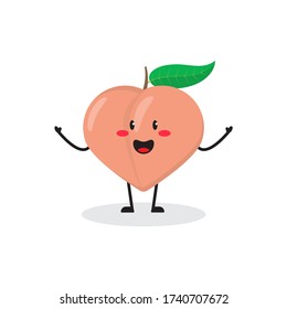 happy peach fruit cute character mascot vector design