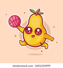 happy pear fruit character mascot playing basketball isolated cartoon