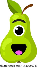 Happy pear with funny face. Cute cartoon character