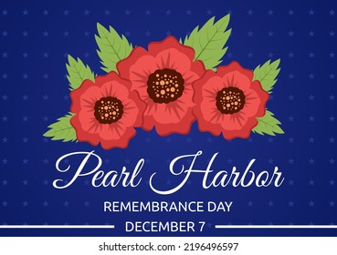 Happy Pearl Harbor Remembrance Day on December 7 Template Hand Drawn Cartoon Flat Illustration for National Memorial of Ceremony