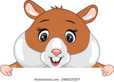 Happy peeking hamster isolated on white. Vector