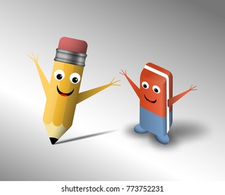 Happy pencil and eraser