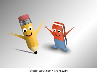 Happy pencil and eraser