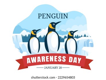 Happy Penguin Awareness Day on January 20th to Maintain the Penguins Population and Natural Habitat in Flat Cartoon Hand Drawn Templates Illustration