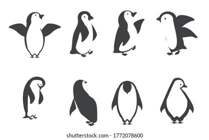 Frohes Pinguin-Zeichen in verschiedenen Symbolen