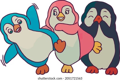Personajes de pingüino felices. Ilustración vectorial plana.