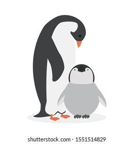 happy penguin with chick vector