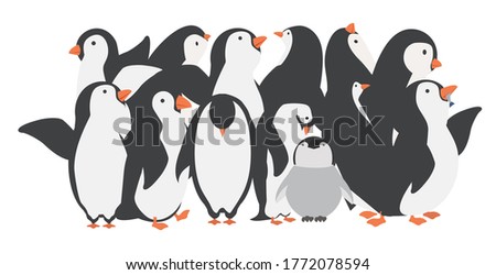 Happy penguin family characters in different poses set