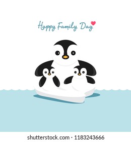 Happy Penguin Family on ice floe.
