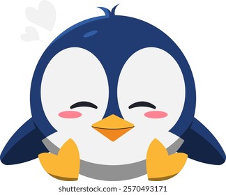 Happy penguin with hearts suitable for Valentines Day greetings, love themes, or emotional expressions in cards, social media, or print.