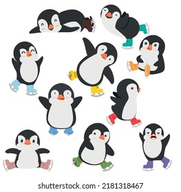 juego de dibujos animados sobre patines de hielo de Pingüino