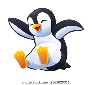 Happy penguin jumping joyfully. Vector cartoon character illustration