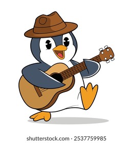 Happy Penguin Playing Guitar Illustration