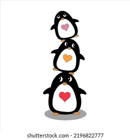 Happy Penguin Playing Snows At Christmas Day. Animal Flat Clipart. Modern Poster For Prints, Kids Cards, T-shirts.