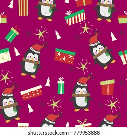 Happy penguin seamless pattern illustration vector.