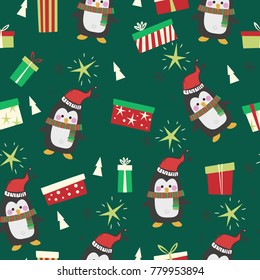 Happy penguin seamless pattern illustration vector.
