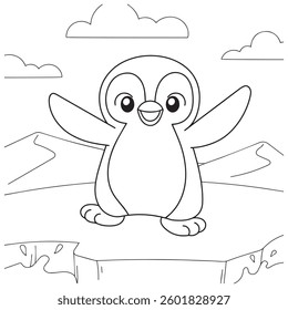 A happy penguin standing with open arms