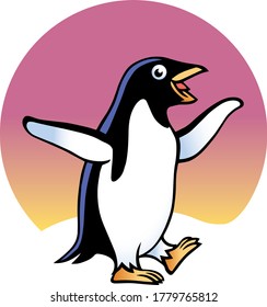 Happy Penguin Walking. Vector Illustration.