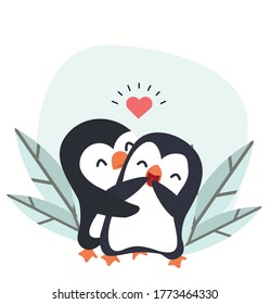 happy penguins Couple Love Hugging vector