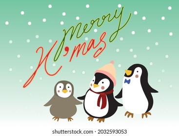 369 Penguin family christmas holiday greeting card background Images ...
