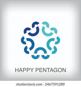 Happy pentagon cycle logo. Creative blue tone graphics. Element and associated community. Vector