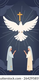 Happy Pentecost Religious Vector Banner Set | Christian Holiday Flat Illustrations 