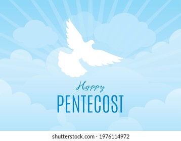 Happy Pentecost vector. Religious heavenly background. Sunny blue sky background with white dove vector. Christian holiday. Important day
