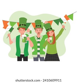 Happy People Celebrate St Patrick Day.  Irish Festival of Joy and Tradition