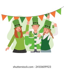 Happy People Celebrate St Patrick Day.  Irish Festival of Joy and Tradition