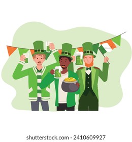 Happy People Celebrate St Patrick Day.  Irish Festival of Joy and Tradition