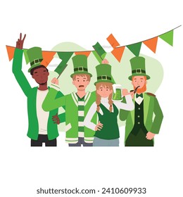 Happy People Celebrate St Patrick Day.  Irish Festival of Joy and Tradition