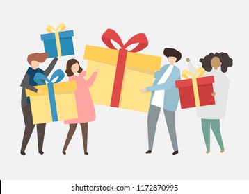 Happy people celebrating a birthday illustration