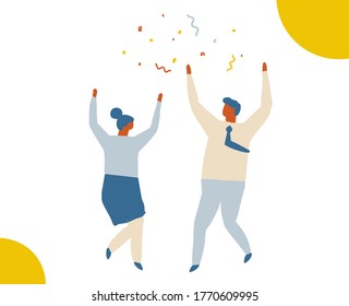 Happy people Celebrating success. Tiny business people flat vector illustration. 
