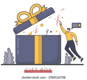 Happy people character with gift box illustration. anniversary and celebration.