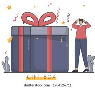Happy people character with gift box illustration. anniversary and celebration.